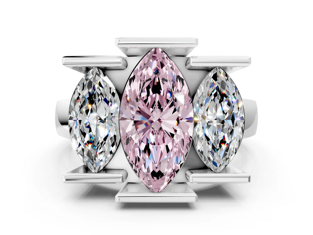 White gold Three Stone Fancy Pink Marquise Cut Cut Channel Set Diamond Ring_36
