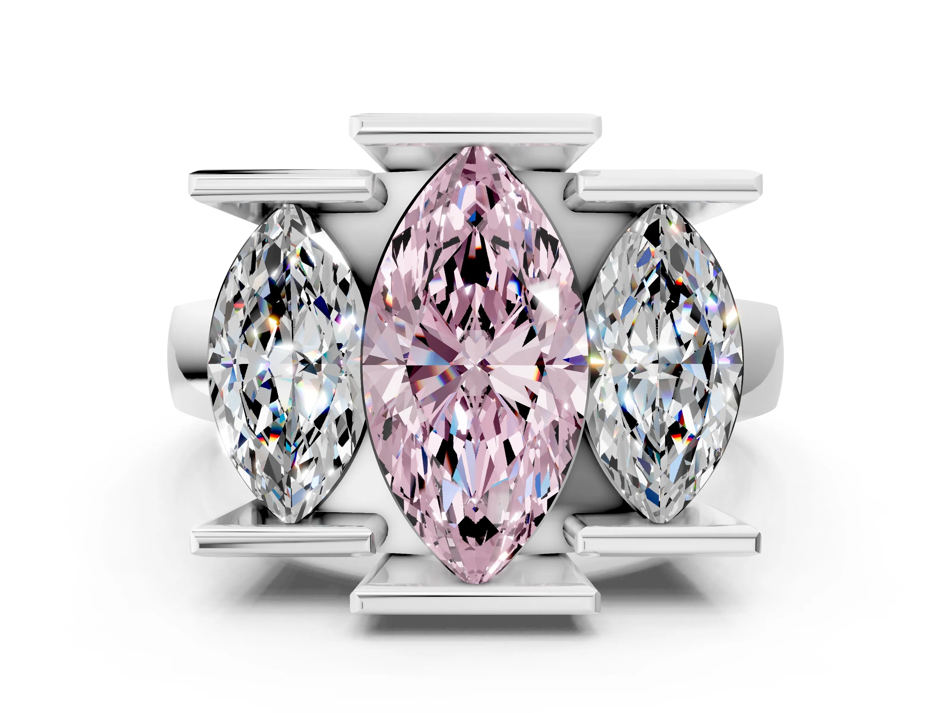 White gold Three Stone Fancy Pink Marquise Cut Cut Channel Set Diamond Ring_36