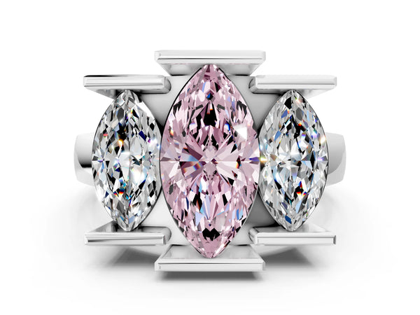 White gold Three Stone Fancy Pink Marquise Cut Cut Channel Set Diamond Ring