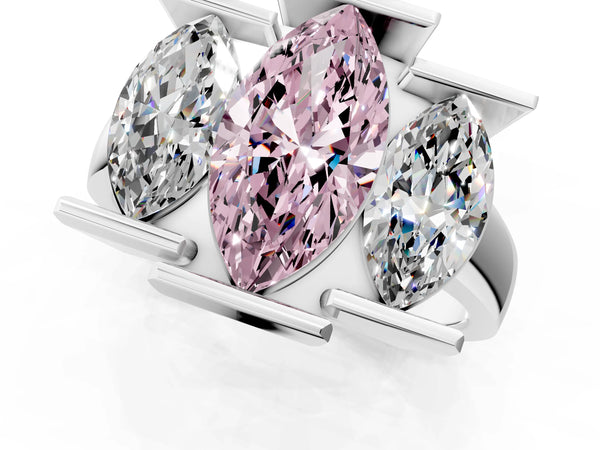White gold Three Stone Fancy Pink Marquise Cut Cut Channel Set Diamond Ring