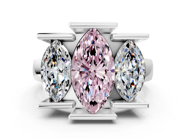 White gold Three Stone Fancy Pink Marquise Cut Cut Channel Set Diamond Ring