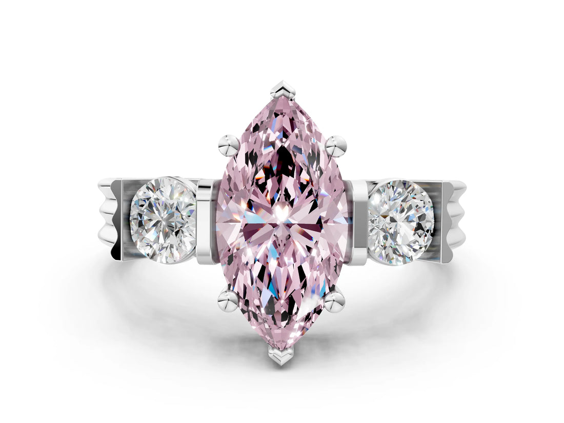 White gold Three-Stone Fancy Pink Marquise Cut Cut Classic Band Prong Setting Ring