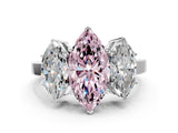 White gold Three-Stone Fancy Pink Marquise Cut Cut Diamond Engagement Ring with Flat Band and Four-Prong Setting_12