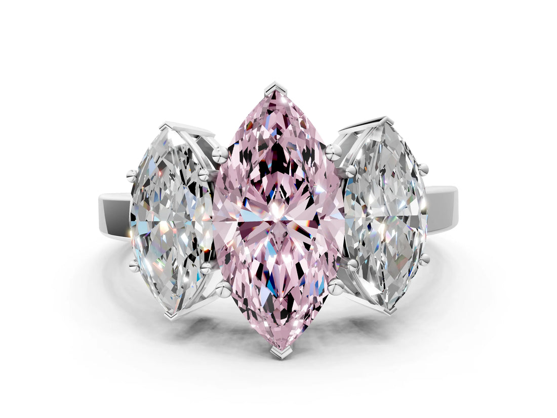 White gold Three-Stone Fancy Pink Marquise Cut Cut Diamond Engagement Ring with Flat Band and Four-Prong Setting_12