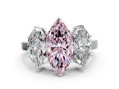 White gold Three-Stone Fancy Pink Marquise Cut Cut Diamond Engagement Ring with Flat Band and Four-Prong Setting_12