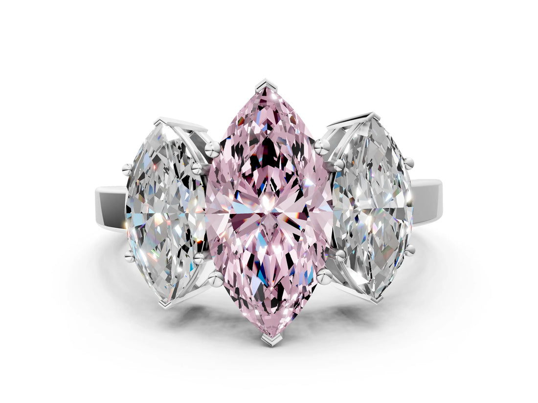 White gold Three-Stone Fancy Pink Marquise Cut Cut Diamond Engagement Ring with Flat Band and Four-Prong Setting_12