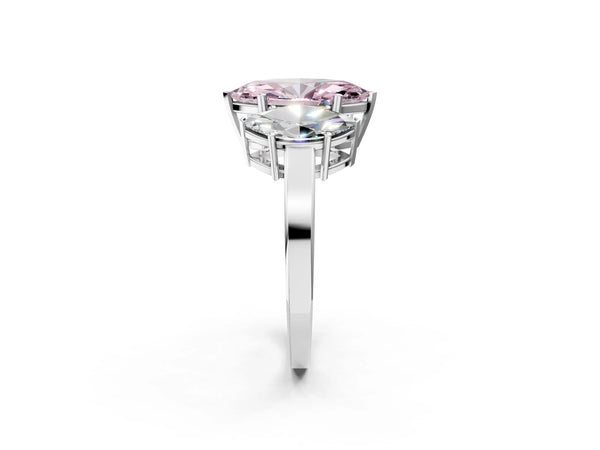White gold Three-Stone Fancy Pink Marquise Cut Cut Diamond Engagement Ring with Flat Band and Four-Prong Setting