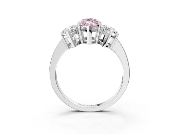 White gold Three-Stone Fancy Pink Marquise Cut Cut Diamond Engagement Ring with Flat Band and Four-Prong Setting