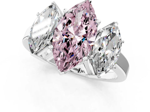 White gold Three-Stone Fancy Pink Marquise Cut Cut Diamond Engagement Ring with Flat Band and Four-Prong Setting_1