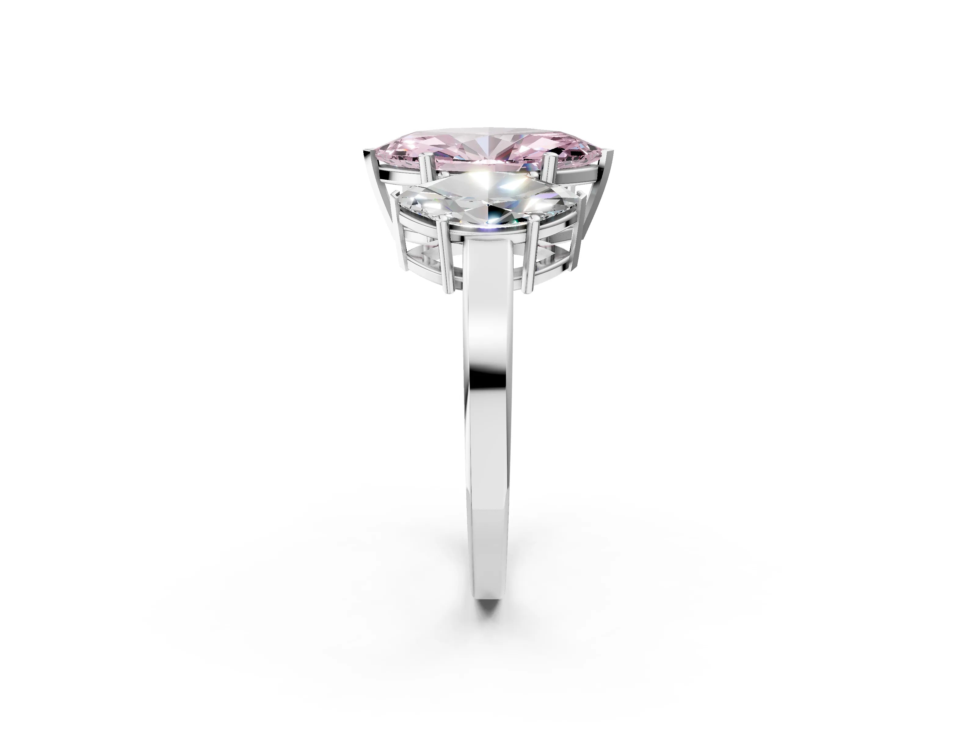 White gold Three-Stone Fancy Pink Marquise Cut Cut Diamond Engagement Ring with Flat Band and Four-Prong Setting_2