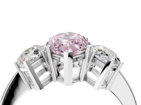White gold Three-Stone Fancy Pink Marquise Cut Cut Diamond Engagement Ring with Flat Band and Four-Prong Setting_4