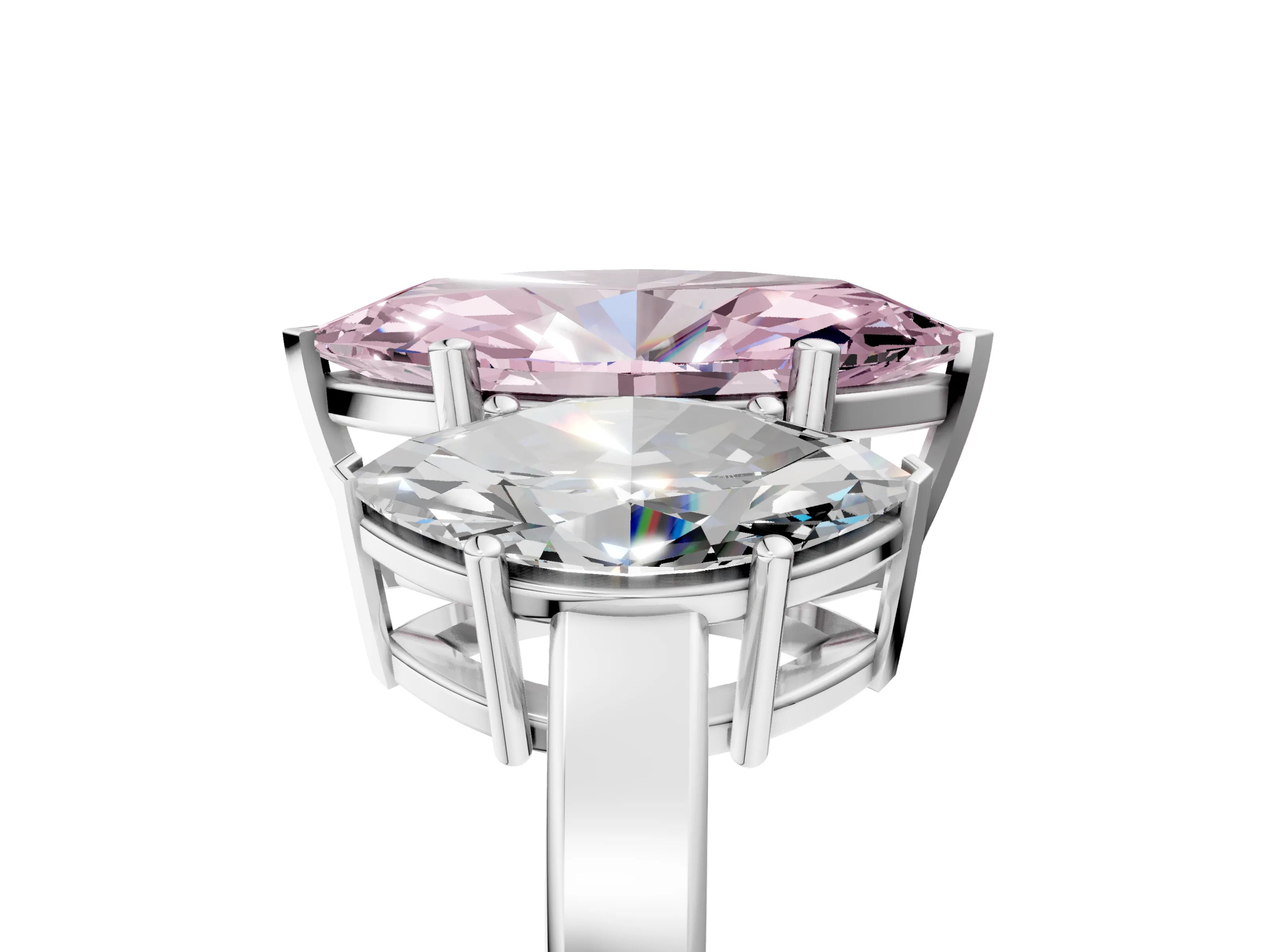 White gold Three-Stone Fancy Pink Marquise Cut Cut Diamond Engagement Ring with Flat Band and Four-Prong Setting_5