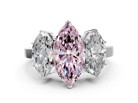 White gold Three-Stone Fancy Pink Marquise Cut Cut Diamond Engagement Ring with Flat Band and Four-Prong Setting
