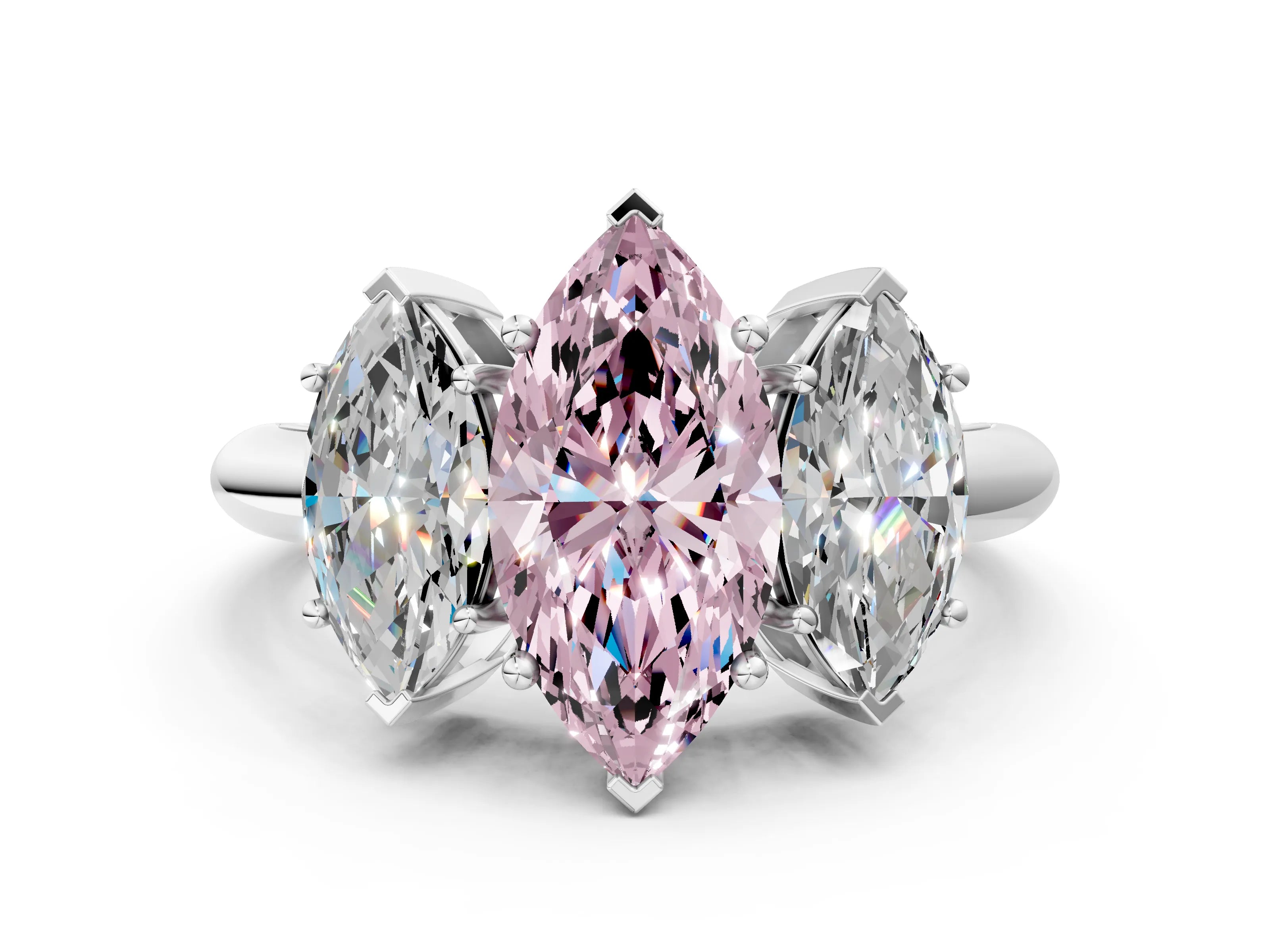 White gold Three-Stone Fancy Pink Marquise Cut Cut Diamond Engagement Ring with Prong Setting on a White Gold Band_12