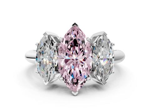 White gold Three-Stone Fancy Pink Marquise Cut Cut Diamond Engagement Ring with Prong Setting on a White Gold Band_12