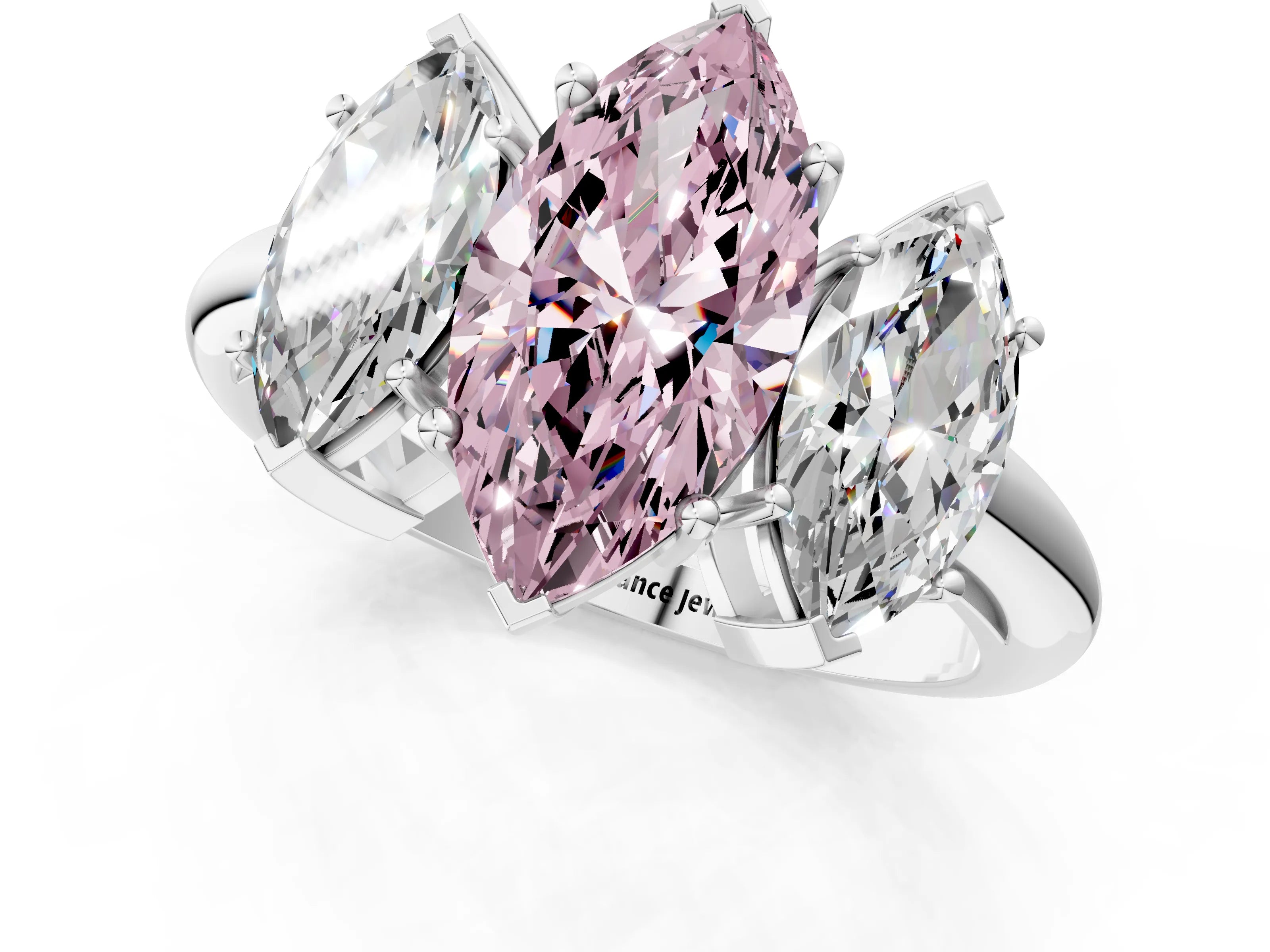 White gold Three-Stone Fancy Pink Marquise Cut Cut Diamond Engagement Ring with Prong Setting on a White Gold Band_13