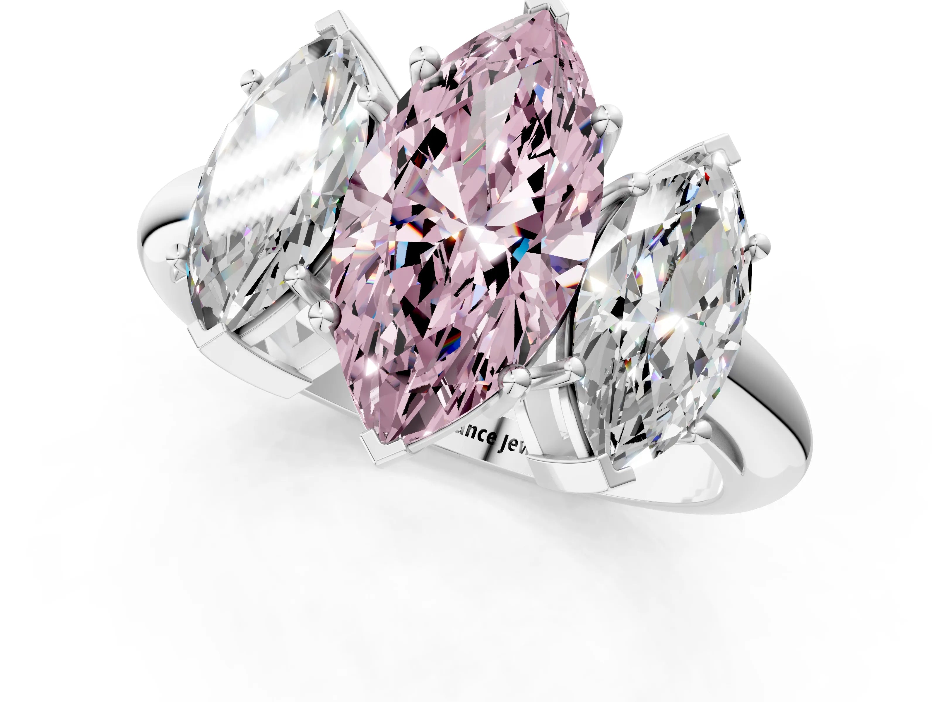 White gold Three-Stone Fancy Pink Marquise Cut Cut Diamond Engagement Ring with Prong Setting on a White Gold Band_13