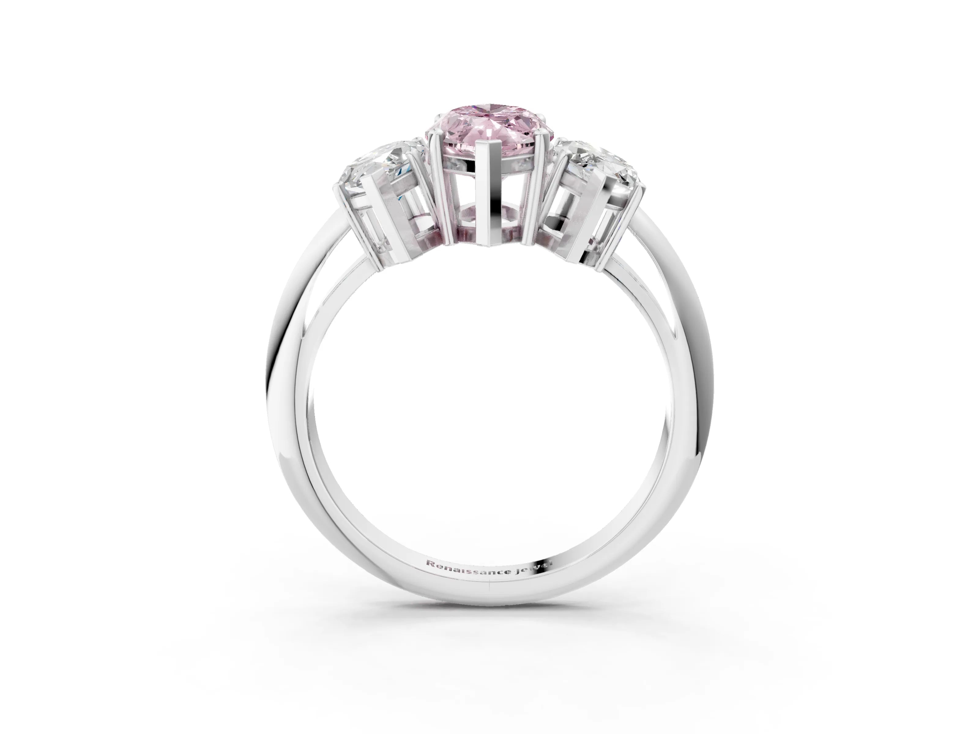 White gold Three-Stone Fancy Pink Marquise Cut Cut Diamond Engagement Ring with Prong Setting on a White Gold Band_15