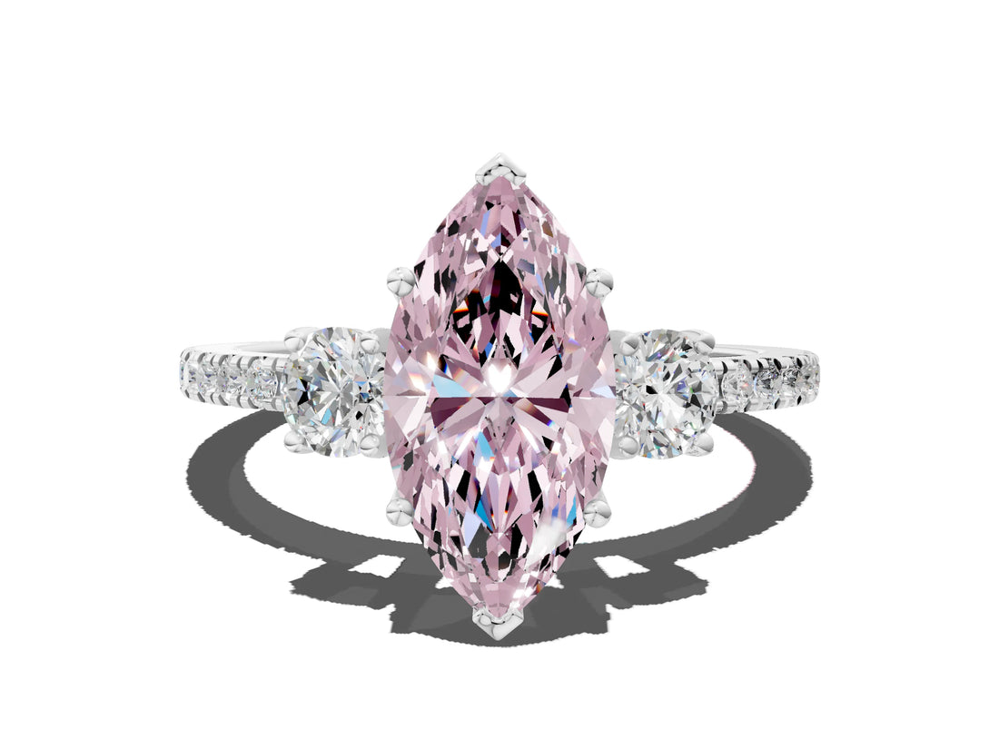 White gold Three-Stone Fancy Pink Marquise Cut Cut Diamond Pavé Band with Prong Setting_33