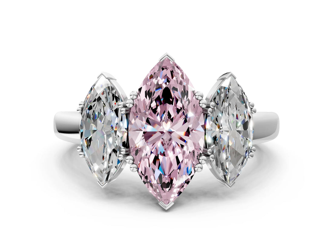 White gold Three-Stone Fancy Pink Marquise Cut Cut Diamond Ring with Channel Set Band and Four-Prong Setting_12