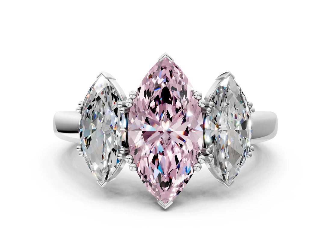 White gold Three-Stone Fancy Pink Marquise Cut Cut Diamond Ring with Channel Set Band and Four-Prong Setting_24