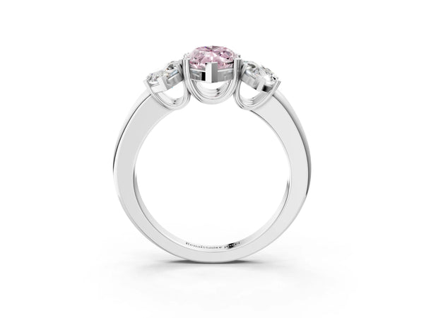 Platinum Three-Stone Fancy Pink Marquise Cut Cut Diamond Ring with Channel Set Band and Four-Prong Setting