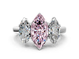 White gold Three-Stone Fancy Pink Marquise Cut Cut Diamond Ring with Channel Set Band and Four-Prong Setting