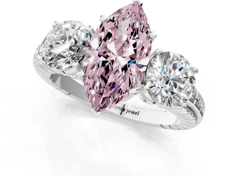 White gold Three-Stone Fancy Pink Marquise Cut Cut Diamond Ring with Channel-Set Band and Prong Setting_1