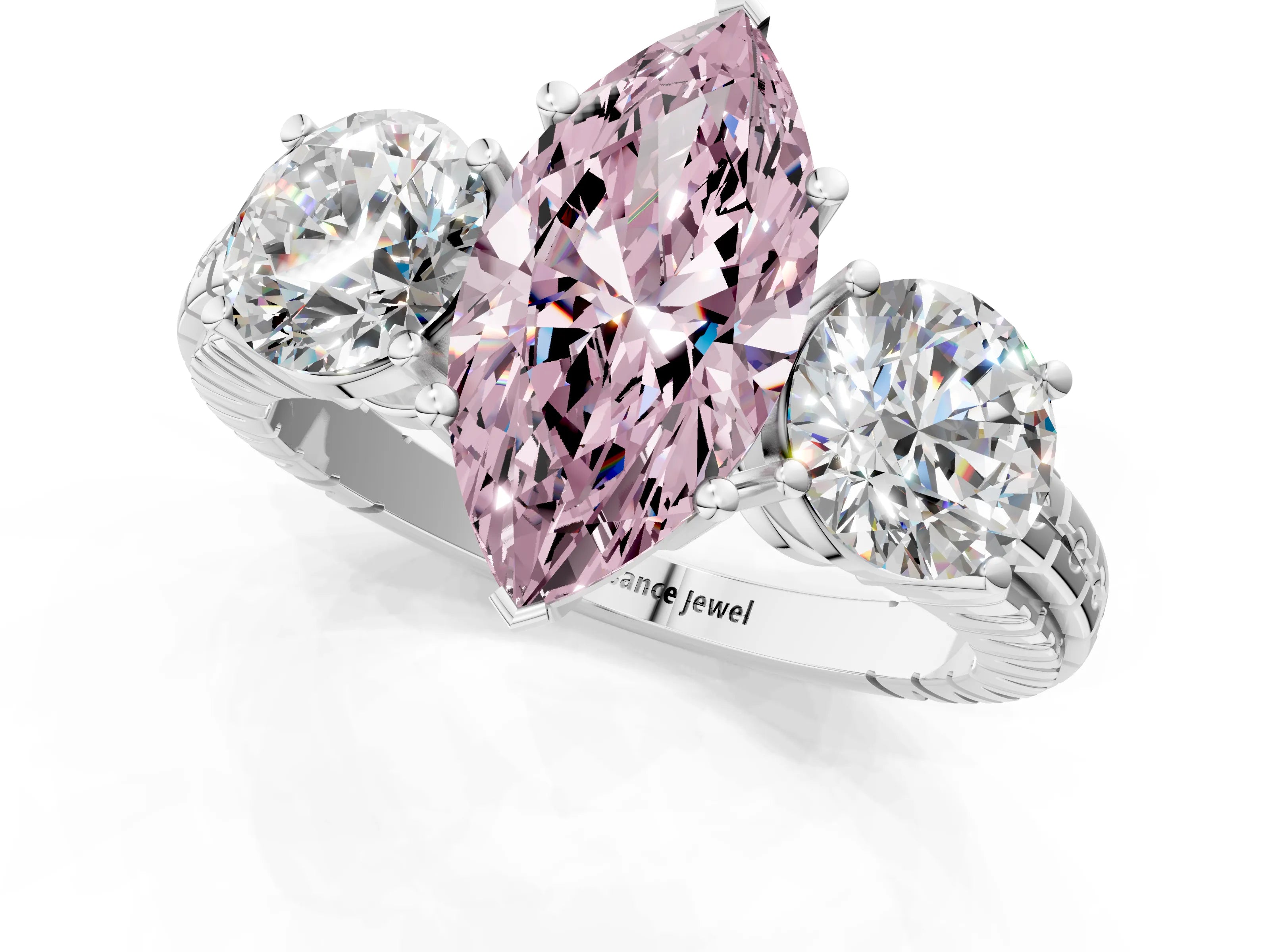 White gold Three-Stone Fancy Pink Marquise Cut Cut Diamond Ring with Channel-Set Band and Prong Setting_1