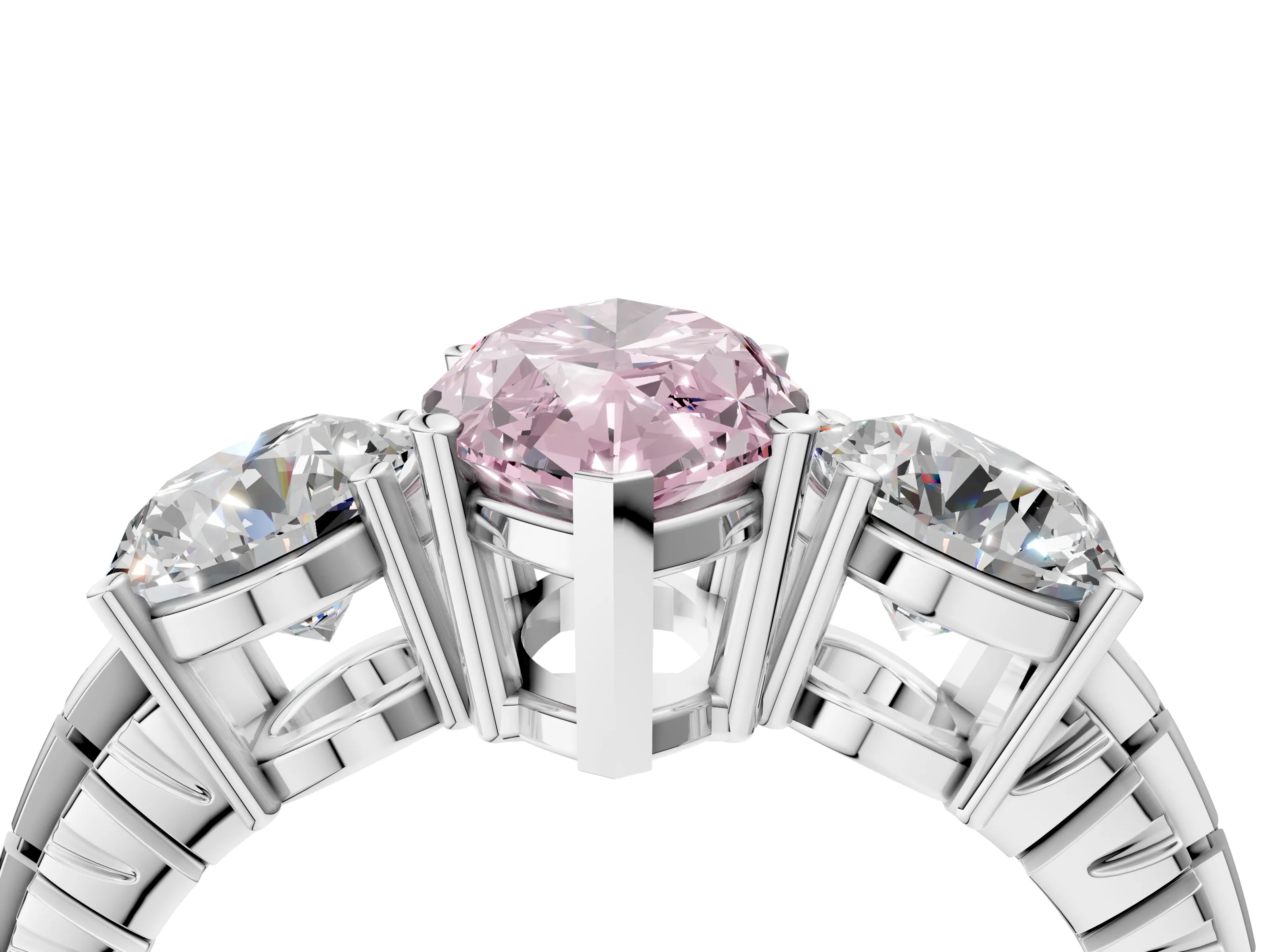 White gold Three-Stone Fancy Pink Marquise Cut Cut Diamond Ring with Channel-Set Band and Prong Setting_4