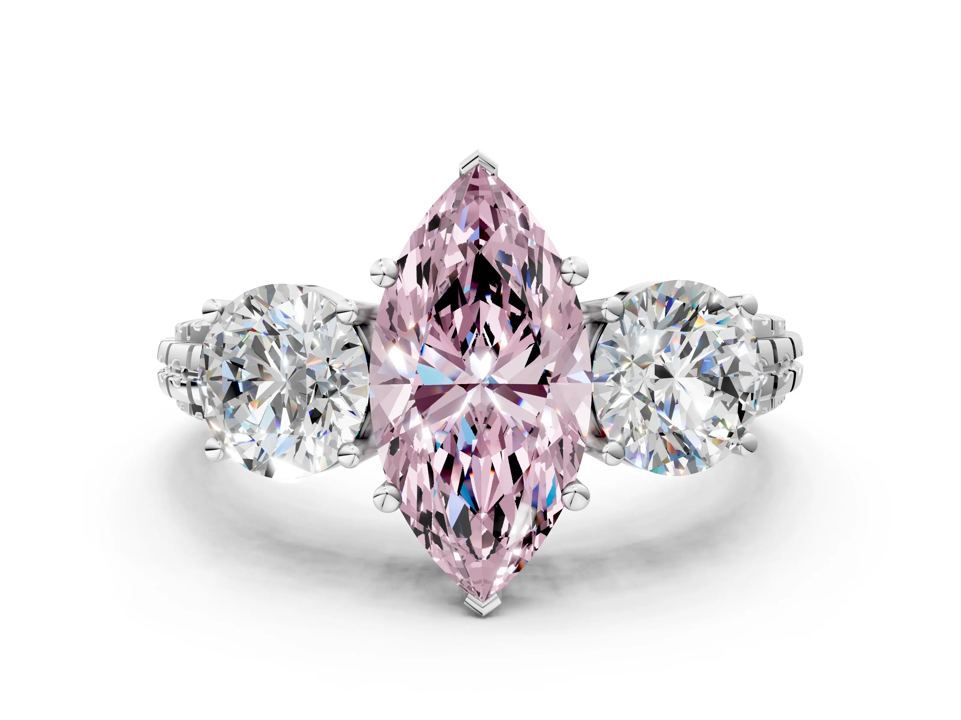 White gold Three-Stone Fancy Pink Marquise Cut Cut Diamond Ring with Channel-Set Band and Prong Setting