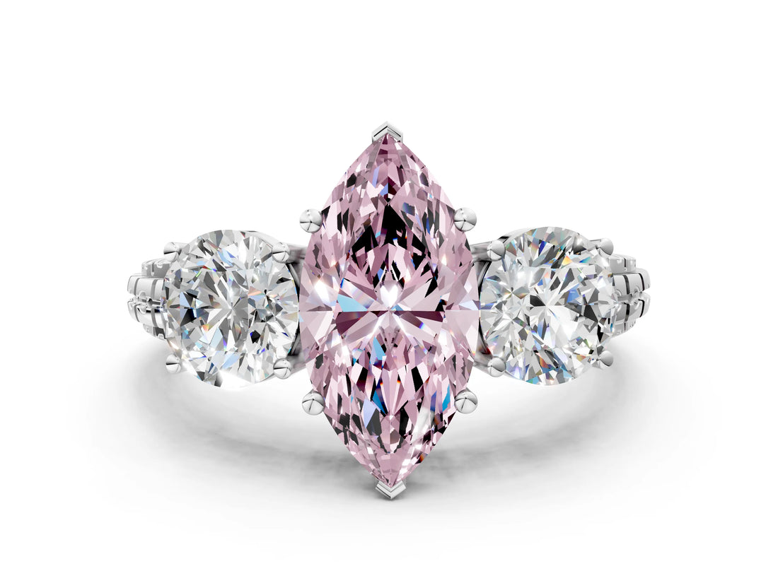 White gold Three-Stone Fancy Pink Marquise Cut Cut Diamond Ring with Channel-Set Band and Prong Setting