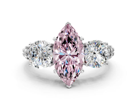 White gold Three-Stone Fancy Pink Marquise Cut Cut Diamond Ring with Channel-Set Band and Prong Setting