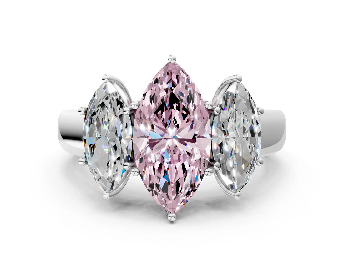 White gold Three-Stone Fancy Pink Marquise Cut Cut Diamond Ring with Prong Setting and Classic Band