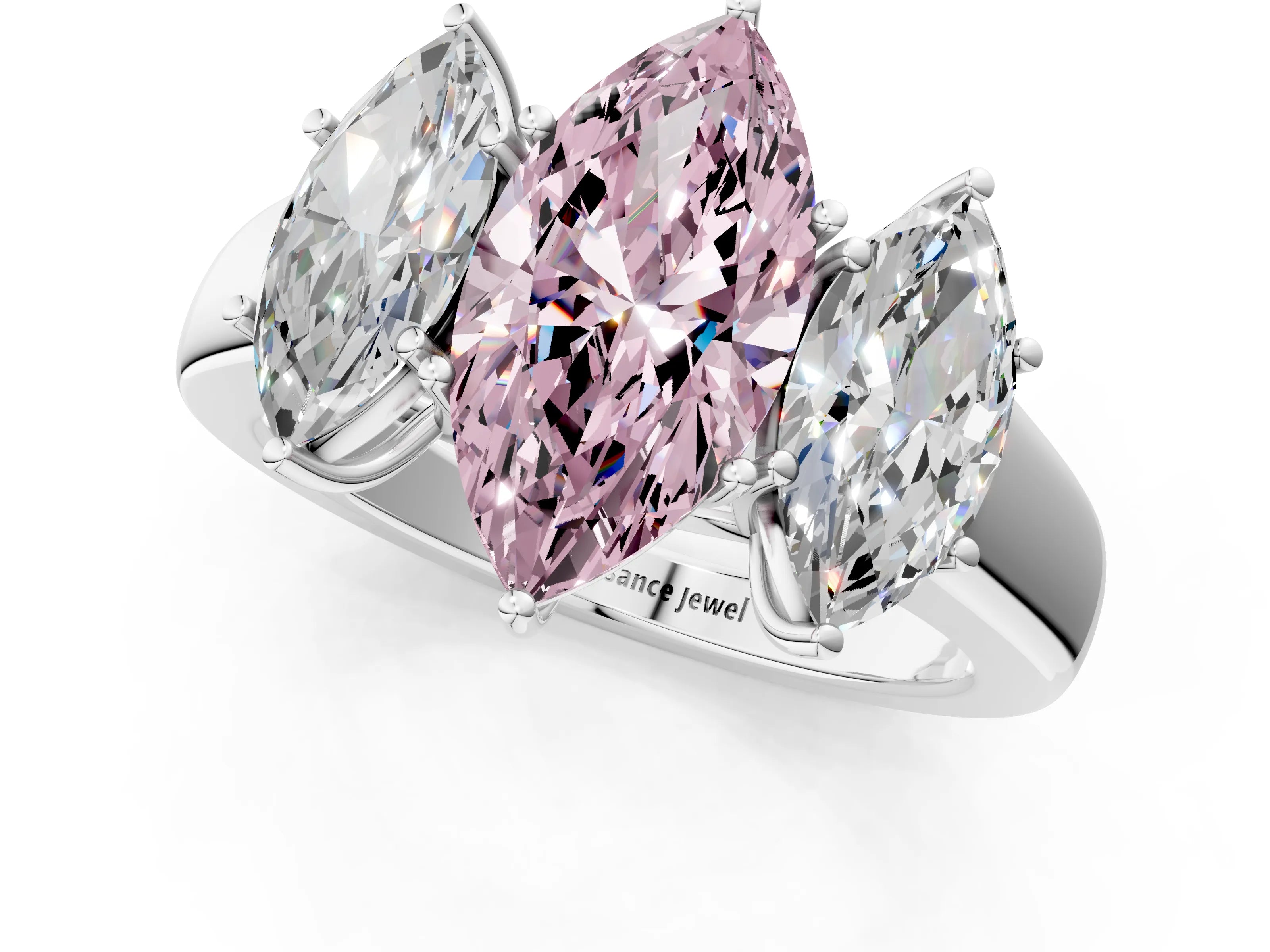 White gold Three-Stone Fancy Pink Marquise Cut Cut Diamond Ring with Prong Setting and Classic Band_1