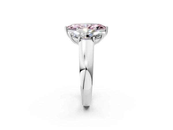 Platinum Three-Stone Fancy Pink Marquise Cut Cut Diamond Ring with Prong Setting and Classic Band