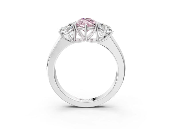 Platinum Three-Stone Fancy Pink Marquise Cut Cut Diamond Ring with Prong Setting and Classic Band