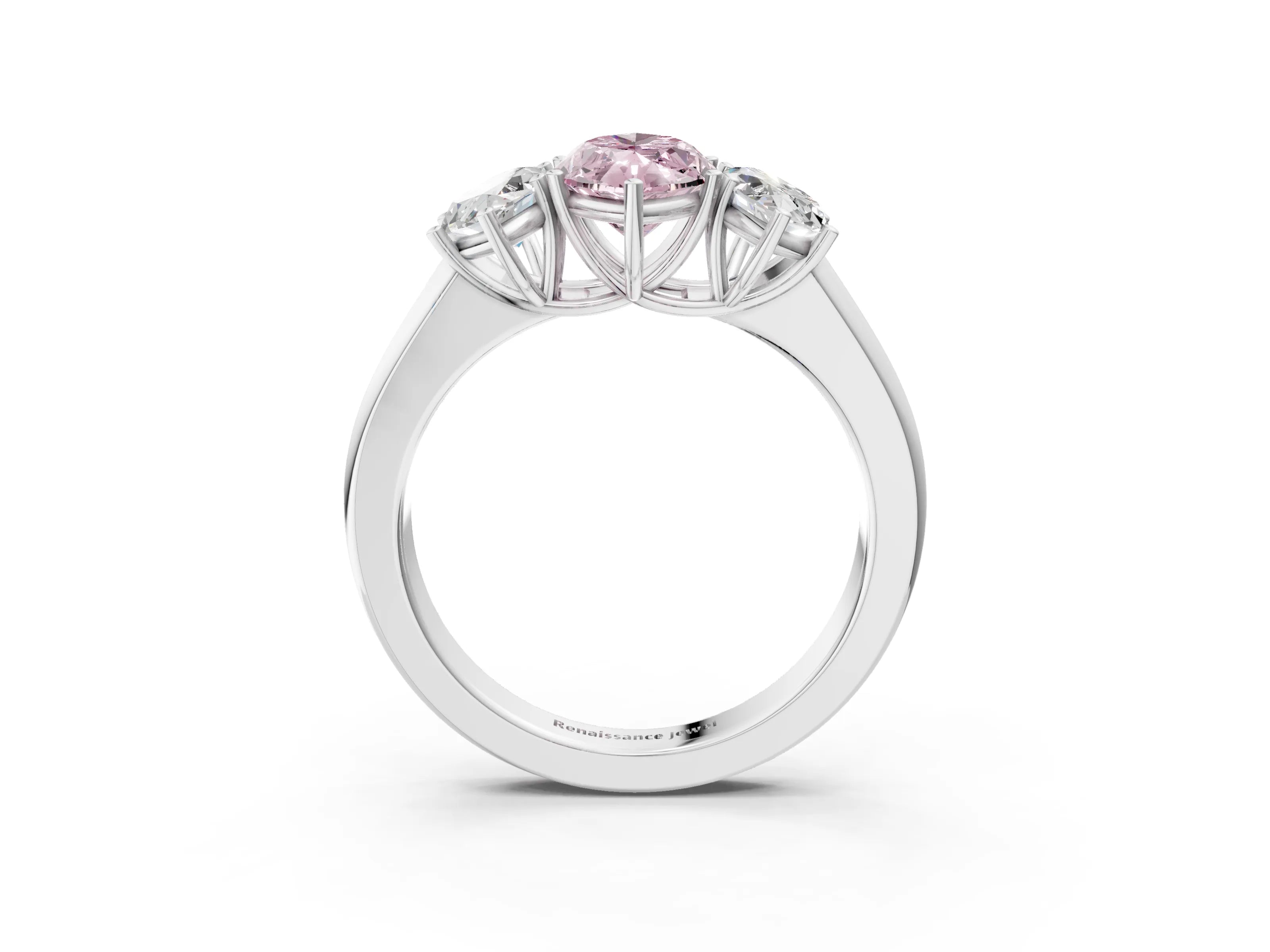 White gold Three-Stone Fancy Pink Marquise Cut Cut Diamond Ring with Prong Setting and Classic Band_3