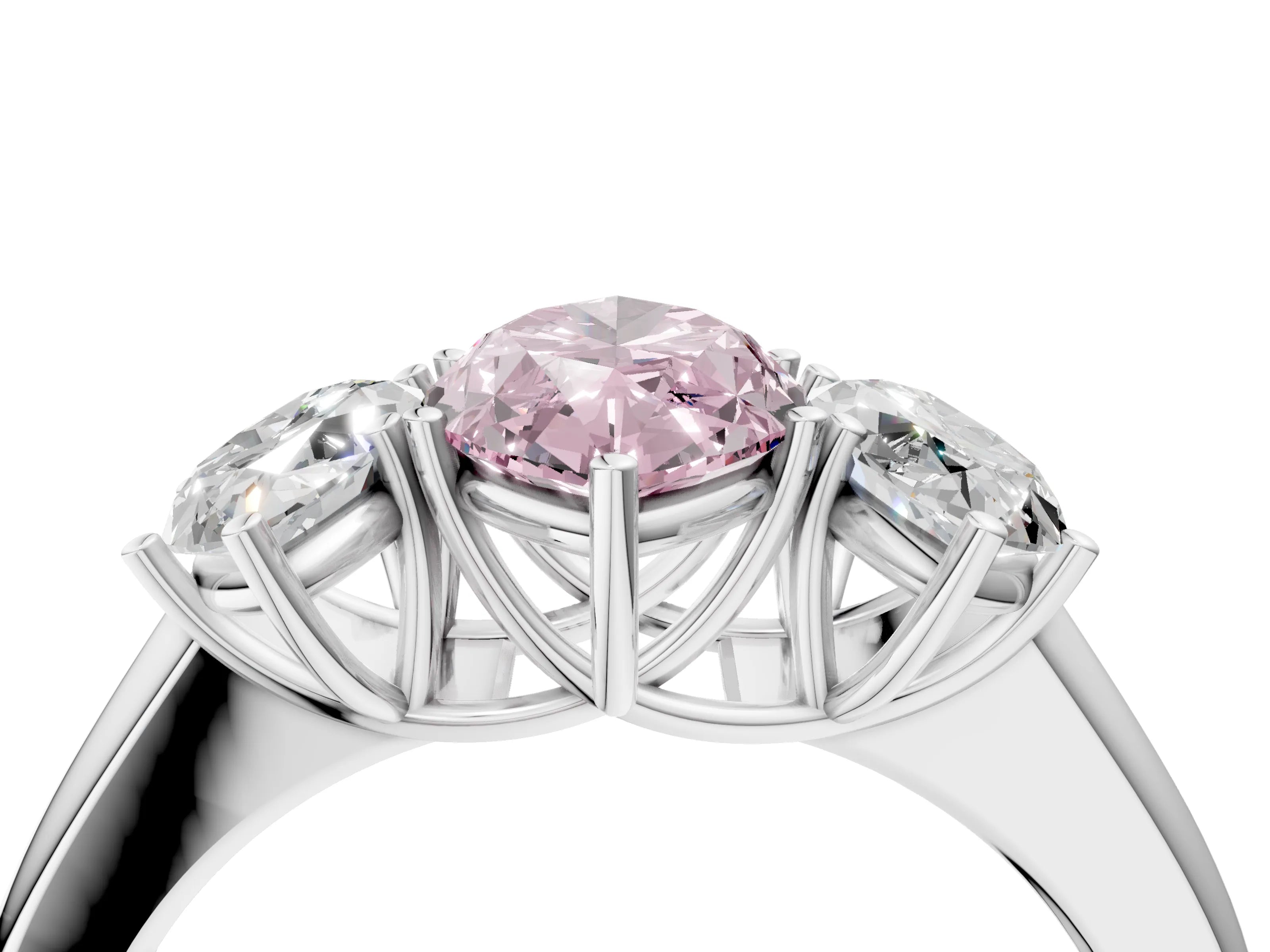 White gold Three-Stone Fancy Pink Marquise Cut Cut Diamond Ring with Prong Setting and Classic Band_4