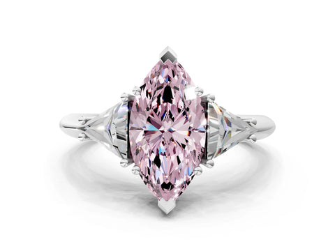 White gold Three-Stone Fancy Pink Marquise Cut Cut Diamond Ring with Trillion Side Stones and Four-Prong Setting_11