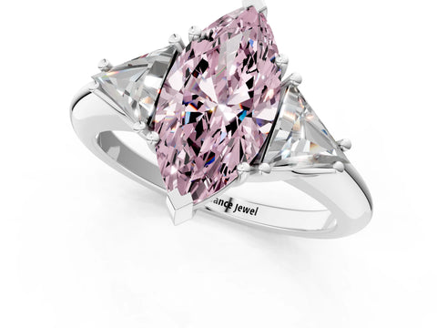 White gold Three-Stone Fancy Pink Marquise Cut Cut Diamond Ring with Trillion Side Stones and Four-Prong Setting_12