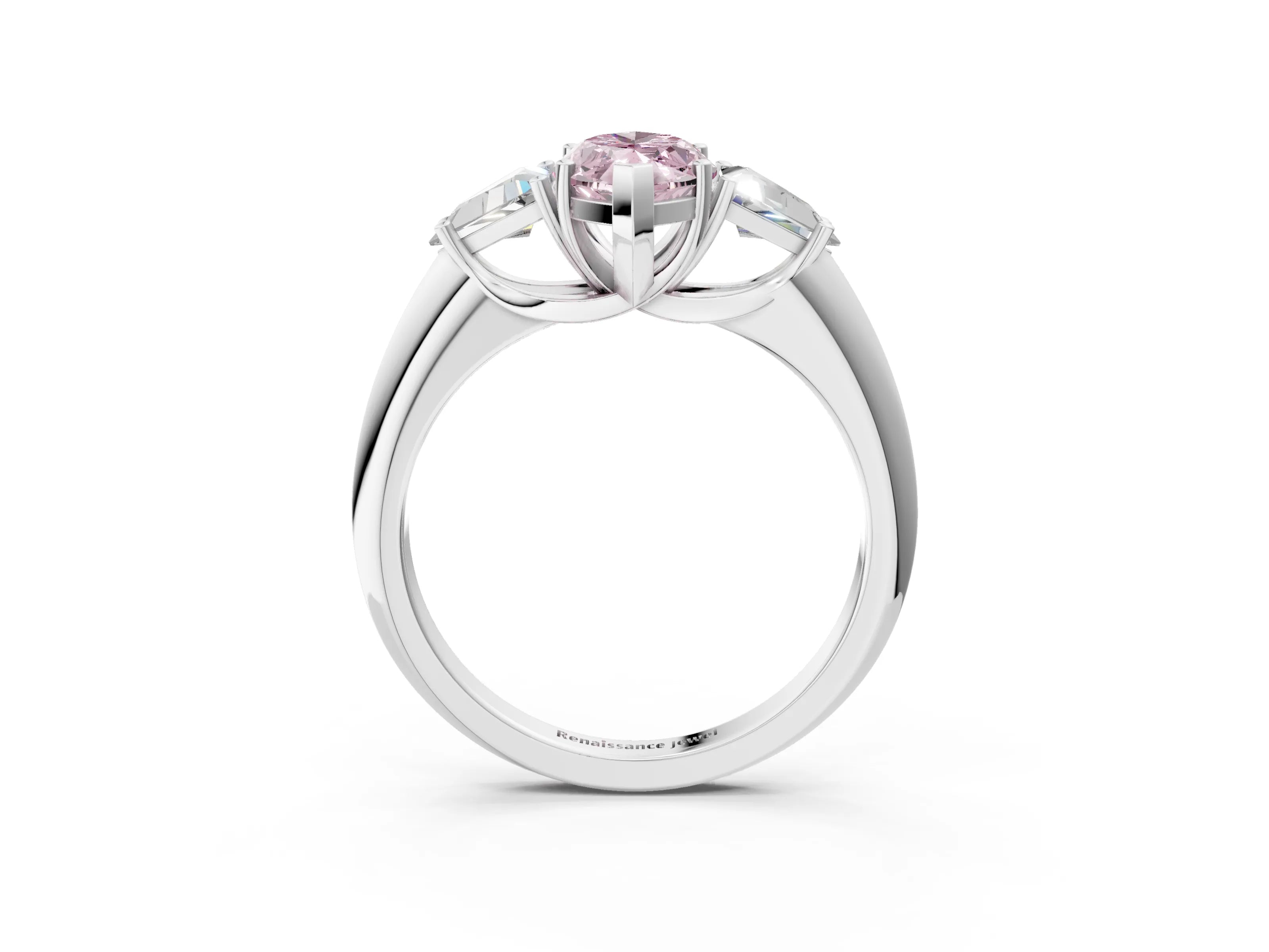 White gold Three-Stone Fancy Pink Marquise Cut Cut Diamond Ring with Trillion Side Stones and Four-Prong Setting_14