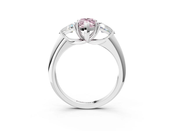 White gold Three-Stone Fancy Pink Marquise Cut Cut Diamond Ring with Trillion Side Stones and Four-Prong Setting