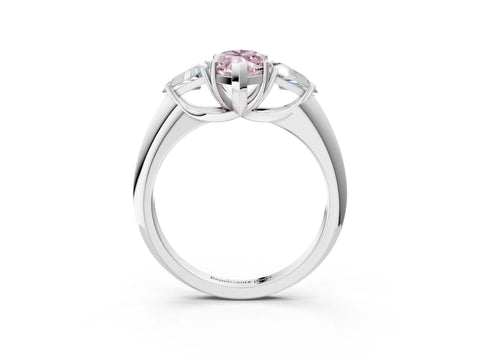 White gold Three-Stone Fancy Pink Marquise Cut Cut Diamond Ring with Trillion Side Stones and Four-Prong Setting_14