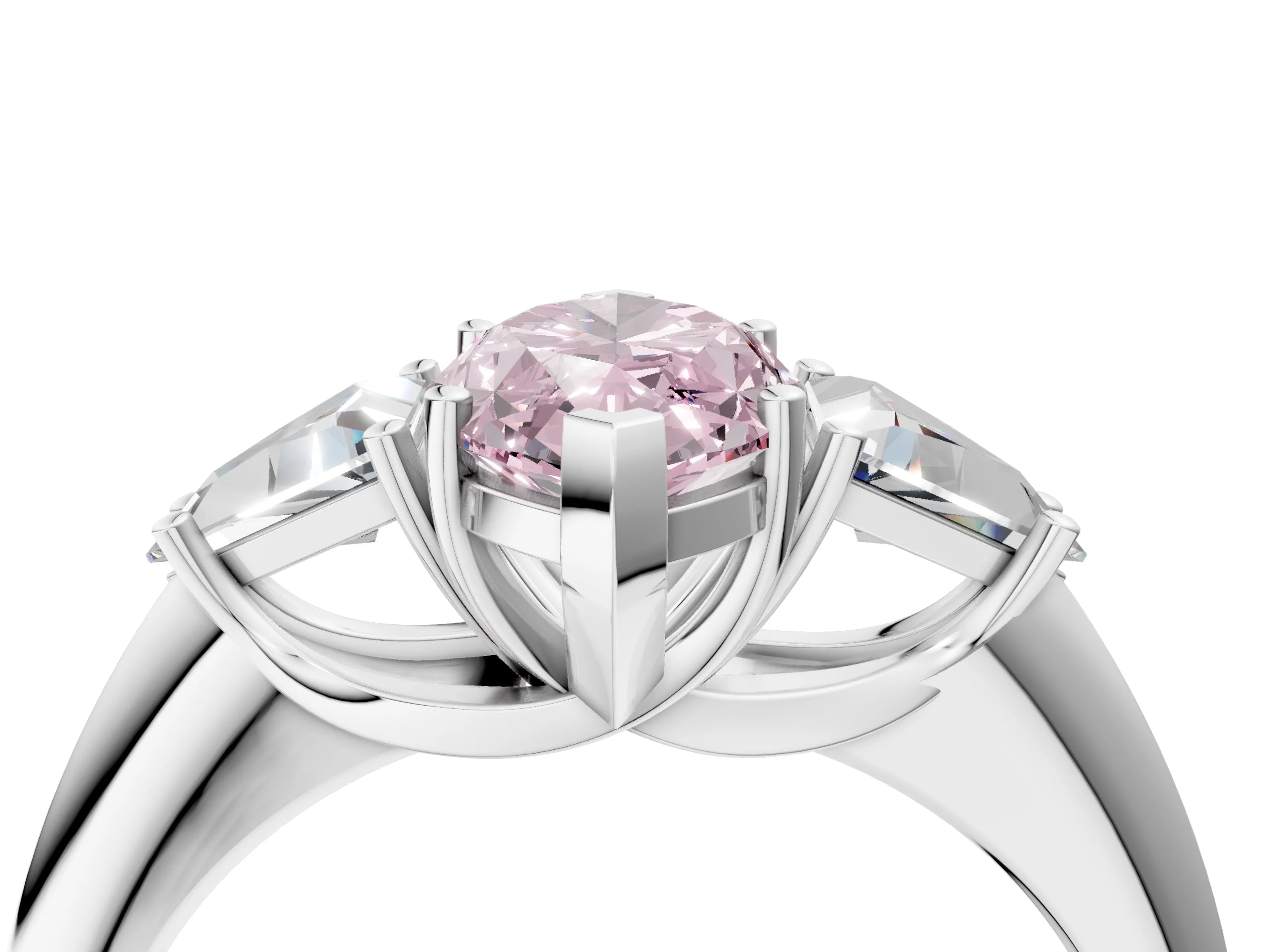 White gold Three-Stone Fancy Pink Marquise Cut Cut Diamond Ring with Trillion Side Stones and Four-Prong Setting_15