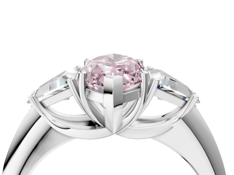 White gold Three-Stone Fancy Pink Marquise Cut Cut Diamond Ring with Trillion Side Stones and Four-Prong Setting_15
