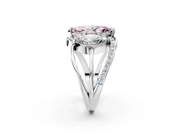 Platinum Marquise Three Stone Split Shank Engagement Ring Setting for Fancy Pink Center