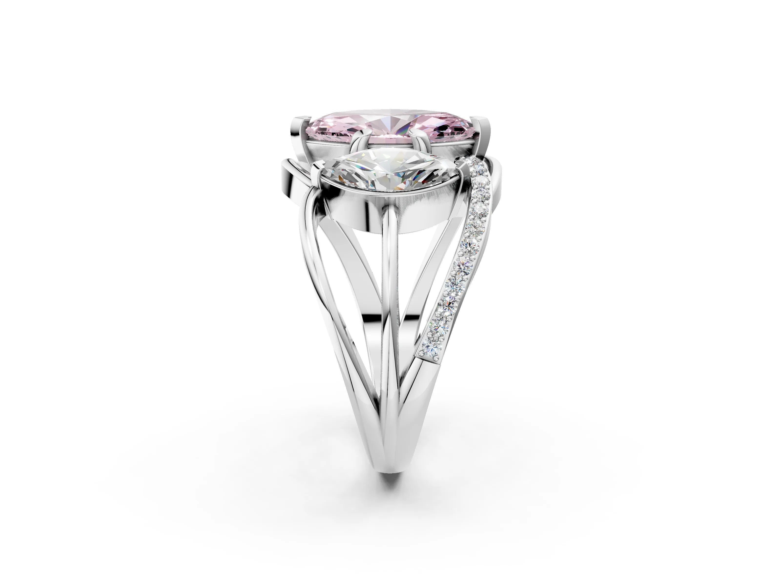 White gold Three-Stone Fancy Pink Marquise Cut Cut Diamond Split Shank Prong Set Ring_14