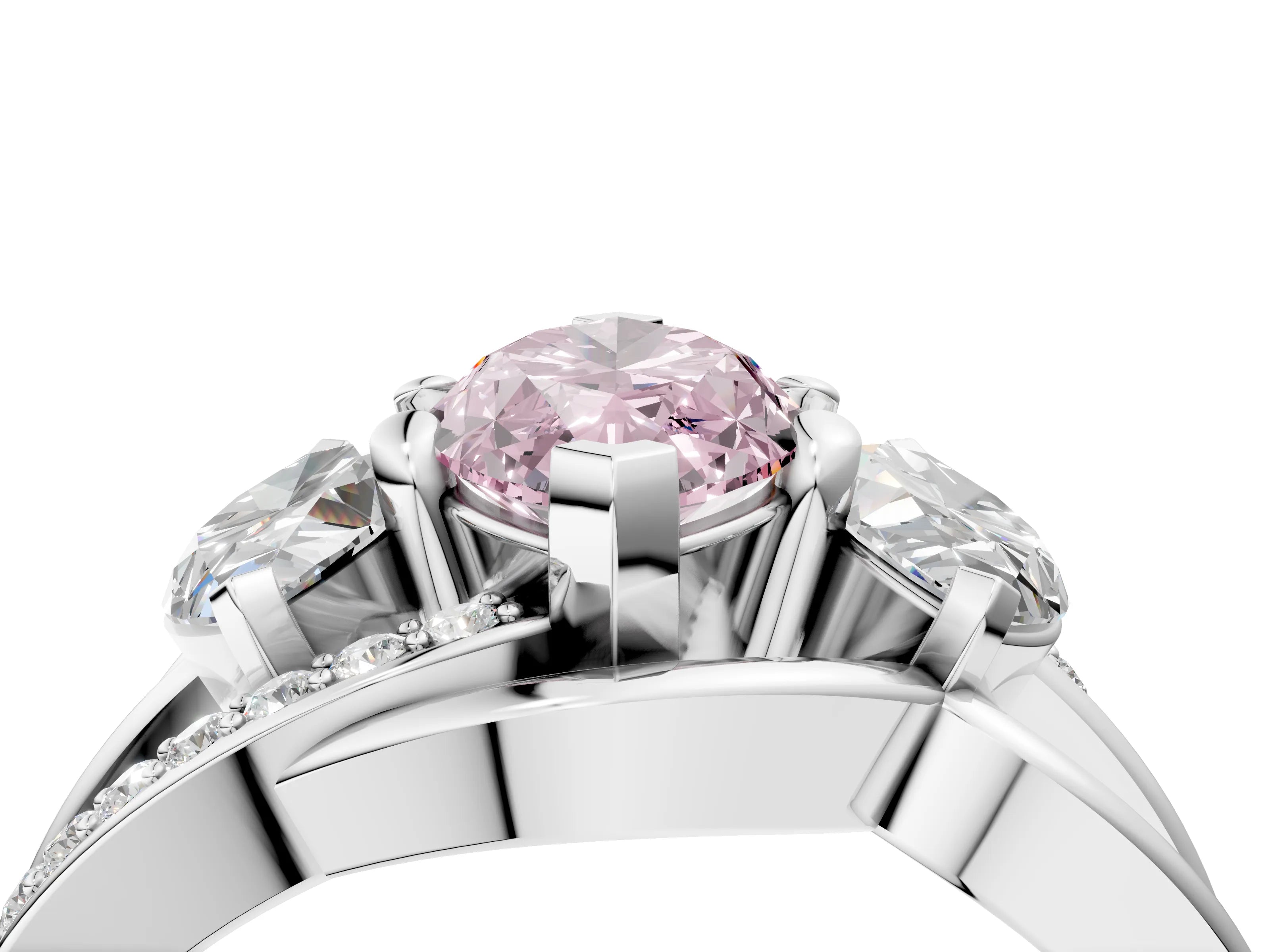 White gold Three-Stone Fancy Pink Marquise Cut Cut Diamond Split Shank Prong Set Ring_16