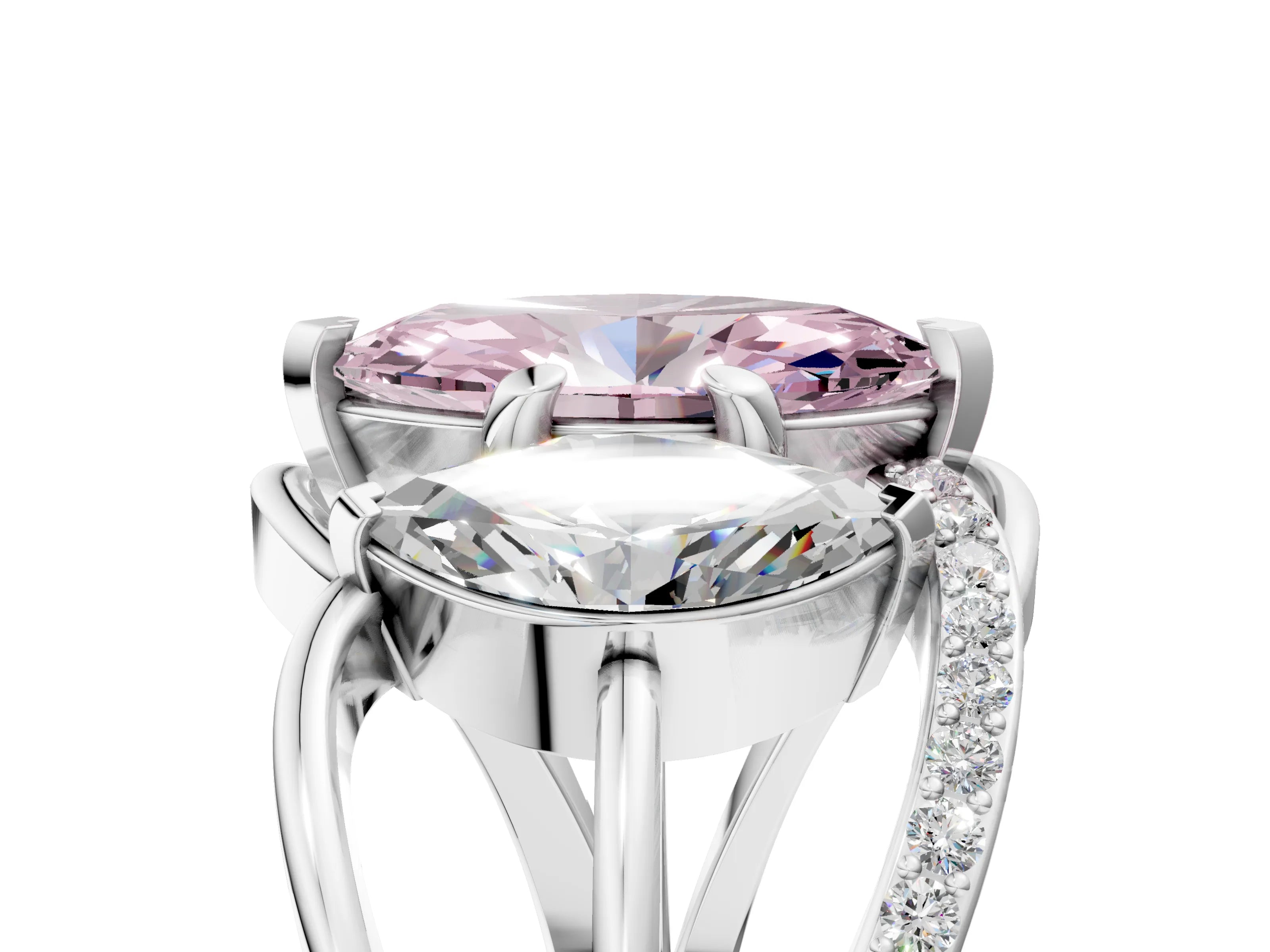 White gold Three-Stone Fancy Pink Marquise Cut Cut Diamond Split Shank Prong Set Ring_17